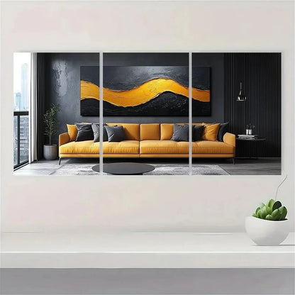 3pcs Chic Black and Golden Abstract Metal Print Ready to Hang Art