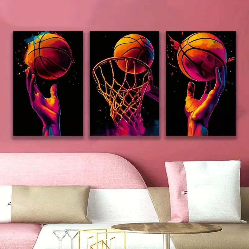 3pcs Basketball Dunking Artwork Wall Art Set Canvas Framed 60x90cm - High Quality Print 100% Australian Made Wall Canvas Ready to Hang