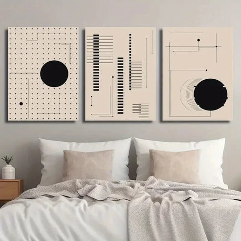 3pcs Black & Beige Geometric Line Wall Art Set Canvas Unframed - High Quality Print 100% Australian Made Wall Canvas