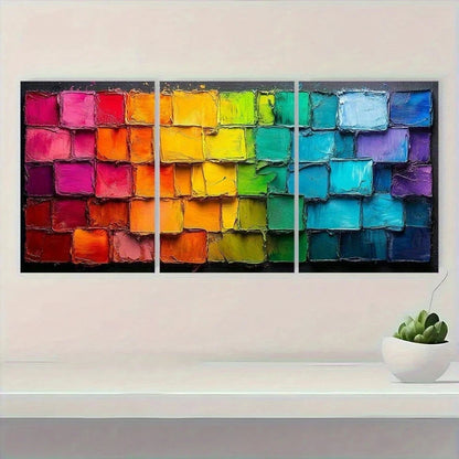 3pcs Abstract Color Grid Vibrant Metal Print Ready to Hang Art