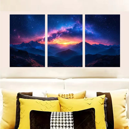 3pcs Starry Sky & Mountain Landscape j Wall Art Set Canvas Framed 50x70cm - High Quality Print 100% Australian Made Wall Canvas Ready to Hang