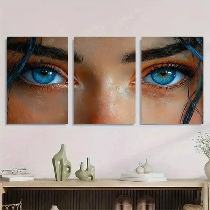 3pcs Abstract Blue-Eyed Girl Face Perfect Wall Art Set Canvas Framed 40x60cm - High Quality Print 100% Australian Made Wall Canvas Ready to Hang