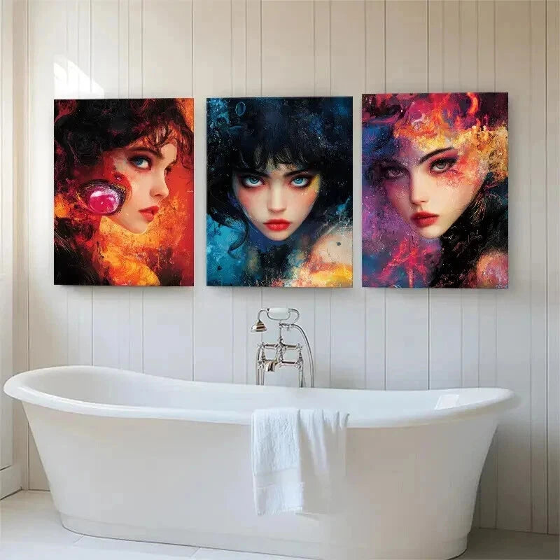 3pcs Mysterious Women Faces Vibrant Perfect Wall Art Set Canvas Framed 40x60cm - High Quality Print 100% Australian Made Wall Canvas Ready to Hang