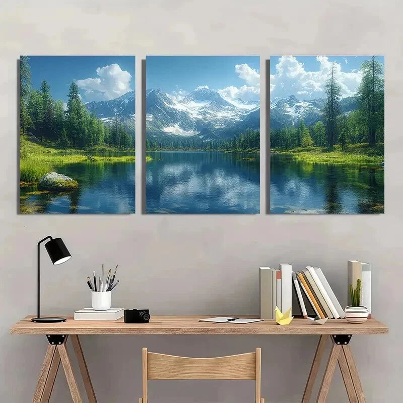 3pcs Lake Oregon Panoramic Scenery Wall Art Set Canvas Framed 40x60cm - High Quality Print 100% Australian Made Wall Canvas Ready to Hang
