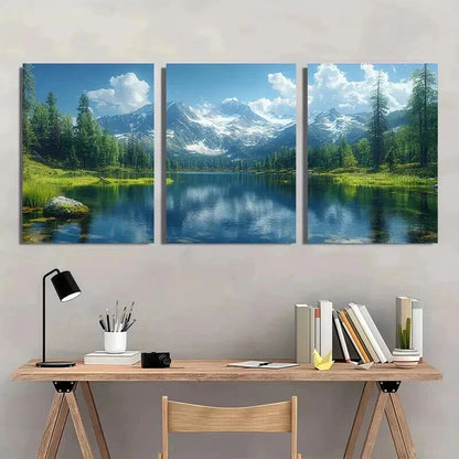 3pcs Lake Oregon Panoramic Scenery Wall Art Set Canvas Framed 40x60cm - High Quality Print 100% Australian Made Wall Canvas Ready to Hang