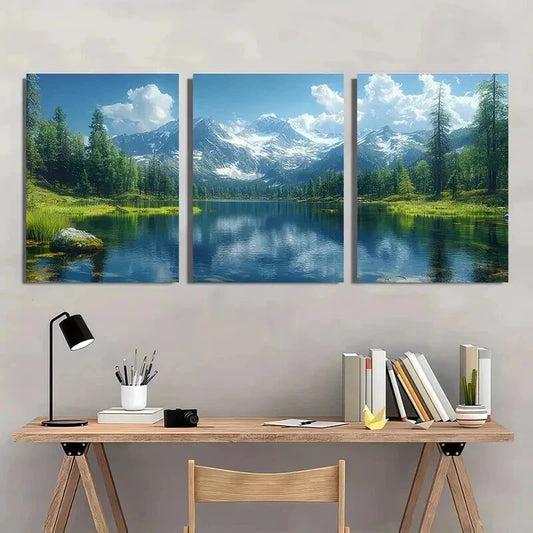 3pcs Lake Oregon Panoramic Scenery Wall Art Set Canvas Framed 40x60cm - High Quality Print 100% Australian Made Wall Canvas Ready to Hang