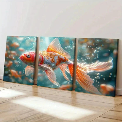 3pcs Animal Art Fish Beautiful Goldfish Wall Art Set Canvas Framed 40x60cm - High Quality Print 100% Australian Made Wall Canvas Ready to Hang
