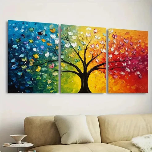 3pcs Vibrant Abstract Tree Panelss Wall Art Set Canvas Unframed - High Quality Print 100% Australian Made Wall Canvas