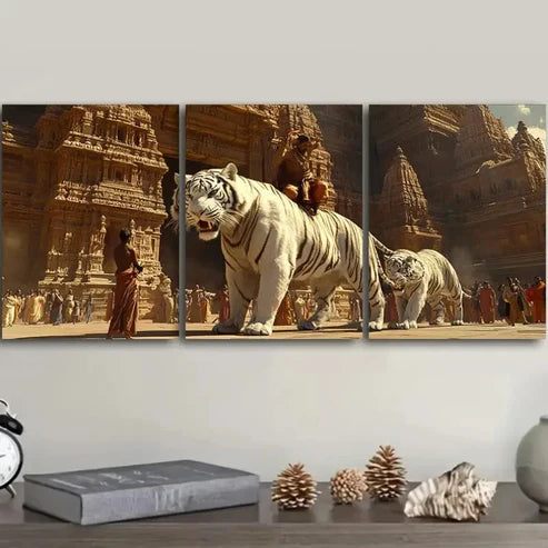 3pcs Paintings Featuring a White Tiger Wall Art Set Canvas Unframed - High Quality Print 100% Australian Made Wall Canvas