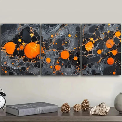 3pcs Abstract Fluid Orange Bubbles Metal Print Ready to Hang Art