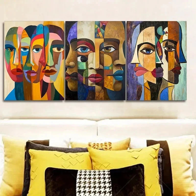 3pcs Three Distinct Faces Art Painting  wall Art Set Canvas Framed 50x70cm - High Quality Print 100% Australian Made Wall Canvas Ready to Hang