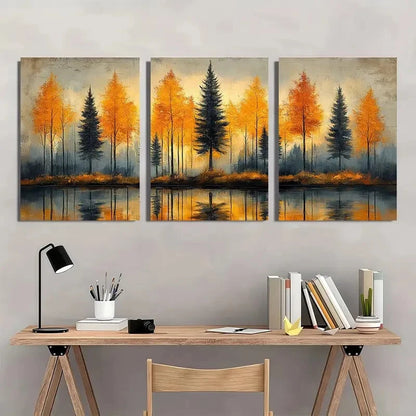 3pcs Modern Abstract Trees Vibrant Autumn Metal Print Ready to Hang Art