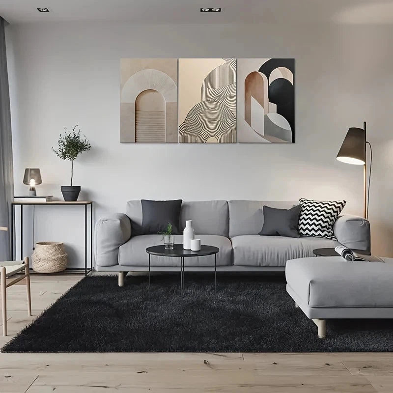 3pcs Geometric Modern Abstract Metal Print Ready to Hang Art