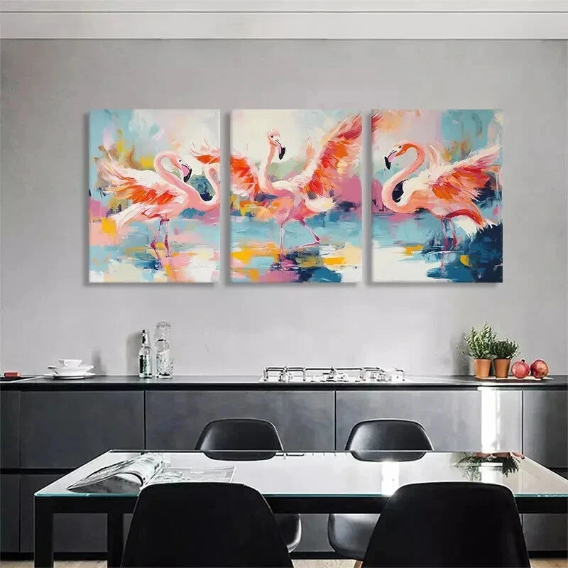 3pcs Vibrant Flamingo Color Reflection Perfect Wall Art Set Canvas Framed 40x60cm - High Quality Print 100% Australian Made Wall Canvas Ready to Hang