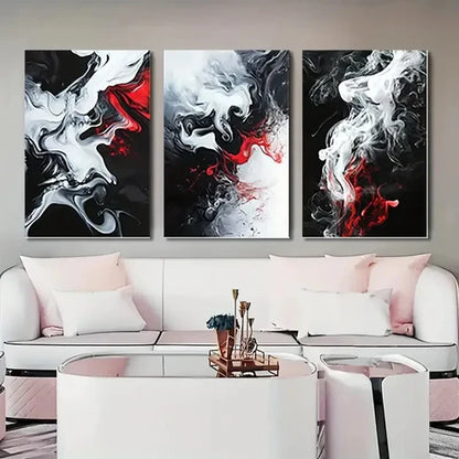 3pcs Elegant Abstract Red Black White Wall Art Set Canvas Unframed - High Quality Print 100% Australian Made Wall Canvas