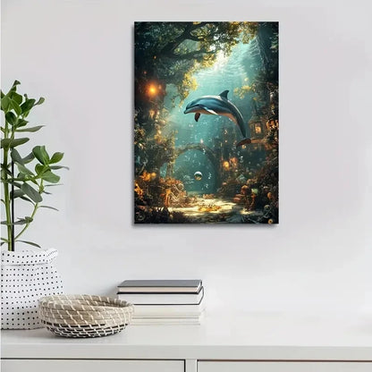 Underwater Coral Reef with Sunlit Trees Painting 40x60cm Metal Print Ready to Hang