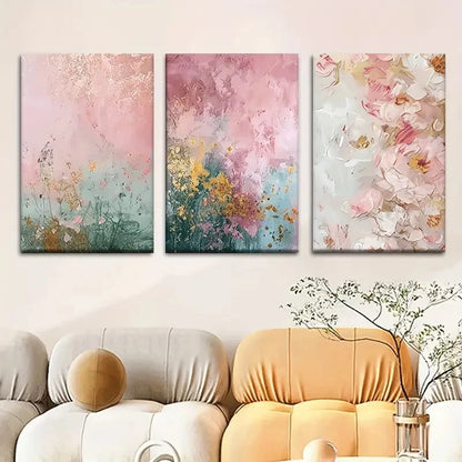 3pcs Elegant Pink & Peach Blossoms in Full Bloom Metal Print Ready to Hang Art