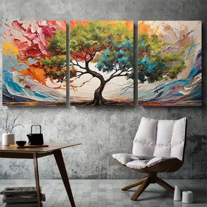 3pcs Vibrant Abstract Colorful Tree Metal Print Ready to Hang Art