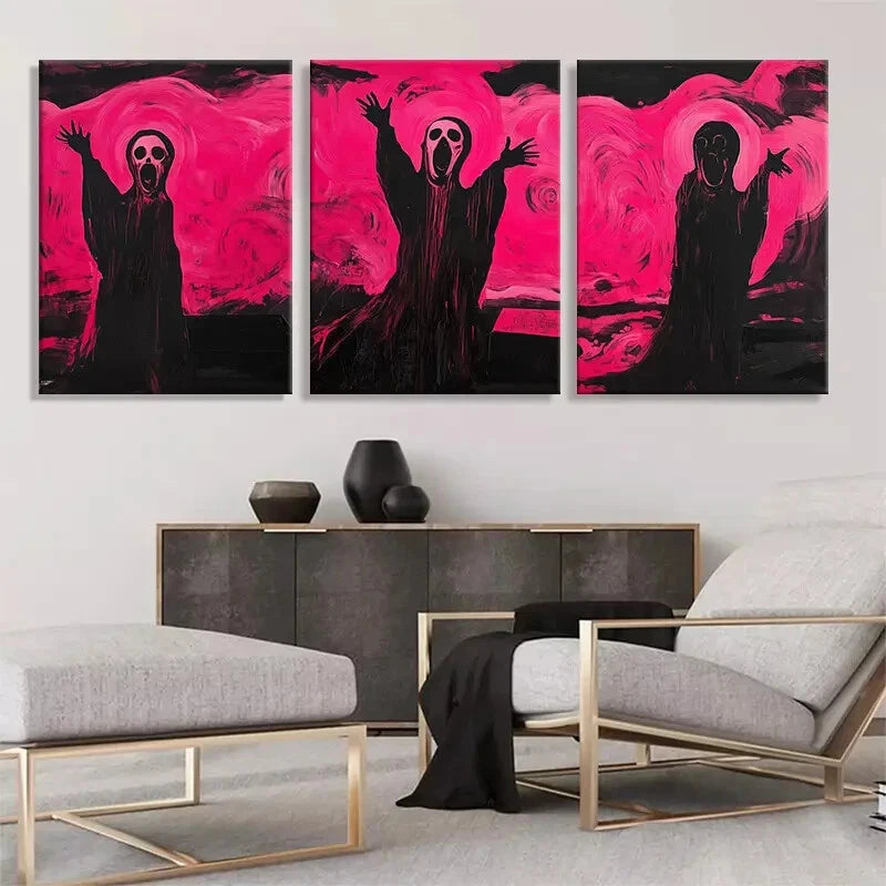 3pcs Bold Pink and Black Scream Décor Perfect Wall Art Set Canvas Framed 40x60cm - High Quality Print 100% Australian Made Wall Canvas Ready to Hang