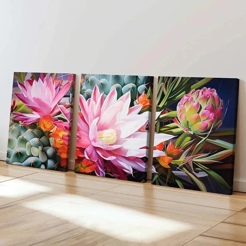 3pcs Colorful Plants Succulents Flowers Wall Art Set Canvas Framed 40x60cm - High Quality Print 100% Australian Made Wall Canvas Ready to Hang