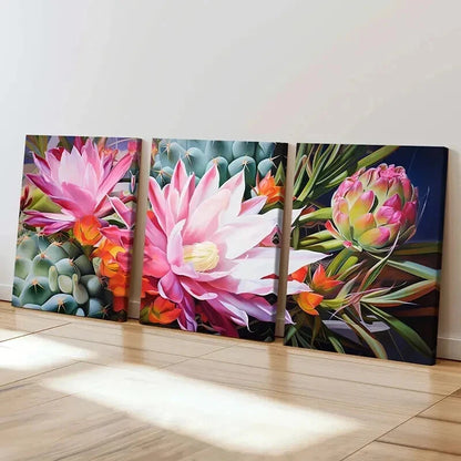 3pcs Colorful Plants Succulents Flowers Wall Art Set Canvas Framed 40x60cm - High Quality Print 100% Australian Made Wall Canvas Ready to Hang