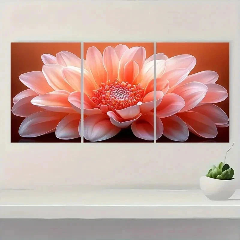 3pcs Chinese Aster Flower Aesthetic Perfect Wall Art Set Canvas Framed 40x60cm - High Quality Print 100% Australian Made Wall Canvas Ready to Hang