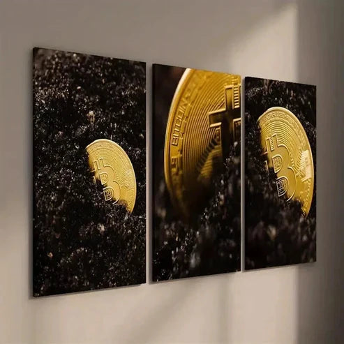 3pcs Bitcoin Photography Cryptocurrency Wall Art Set Canvas Unframed - High Quality Print 100% Australian Made Wall Canvas