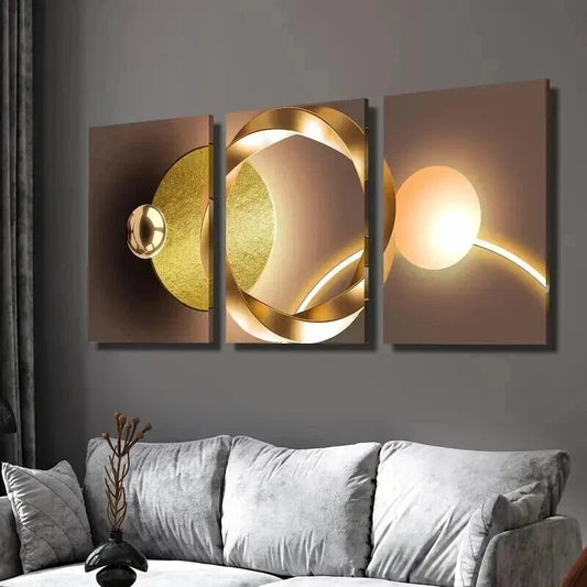 3pcs Abstract Geometry Golden Luxury Wall Art Set Canvas Framed 40x60cm - High Quality Print 100% Australian Made Wall Canvas Ready to Hang