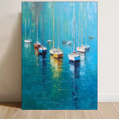 Marine Seascape Painting with Sailboats  60x90cm Metal Print Ready to Hang