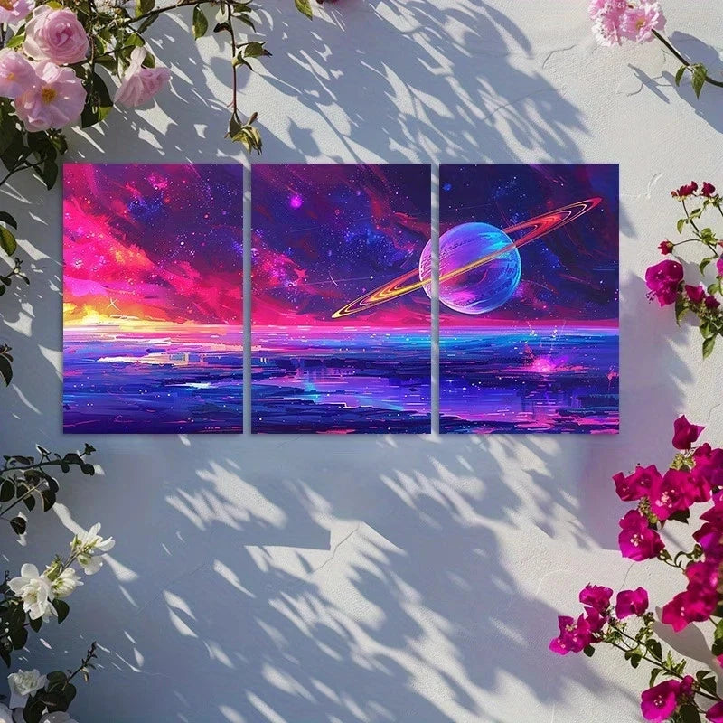 3pcs Solar System Space Themed Metal Print Ready to Hang Art