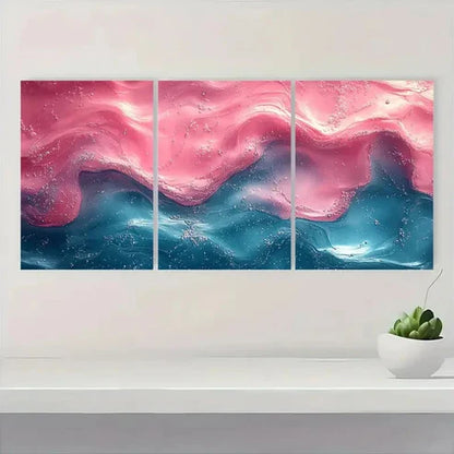 3pcs Vibrant Pink & Green Swirls on Blue GT Wall Art Set Canvas Unframed - High Quality Print 100% Australian Made Wall Canvas