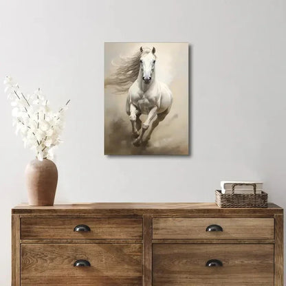 Beautiful Elegant White Horse Painting 60x90cm Metal Print Ready to Hang
