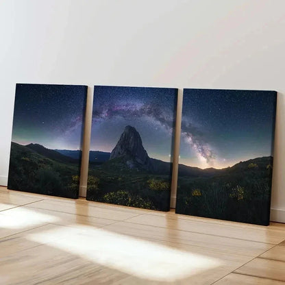 3pcs Rock Mountains Starry Sky Natural Wall Art Set Canvas Framed 40x60cm - High Quality Print 100% Australian Made Wall Canvas Ready to Hang