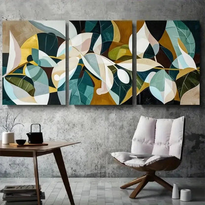 3pcs Abstract Leaves Geometric Nature Metal Print Ready to Hang Art
