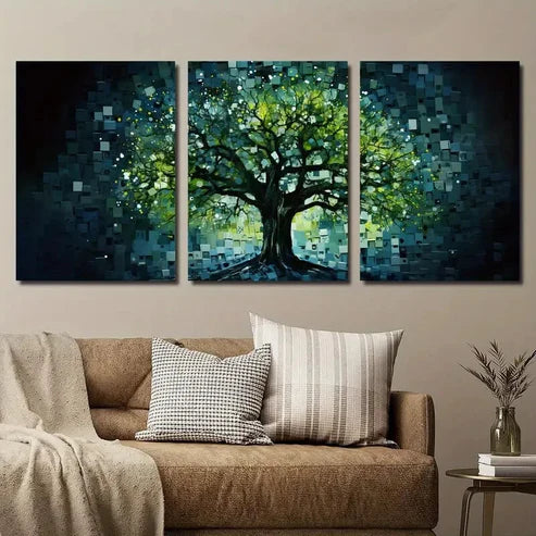 3pcs Abstract Tree of Life Glass Style Wall Art Set Canvas Unframed - High Quality Print 100% Australian Made Wall Canvas