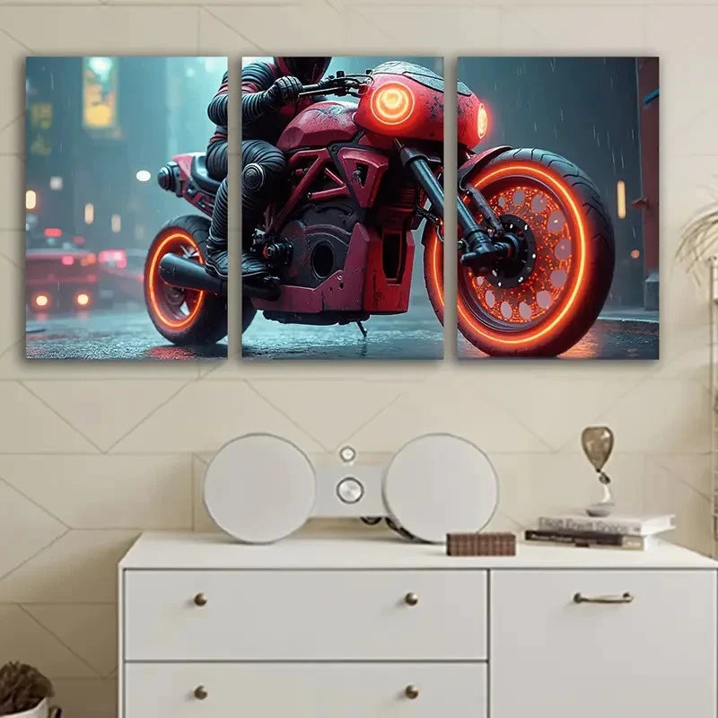 3pcs Guy On Motorcycle Wall Art Set Canvas Framed 60x90cm - High Quality Print 100% Australian Made Wall Canvas Ready to Hang
