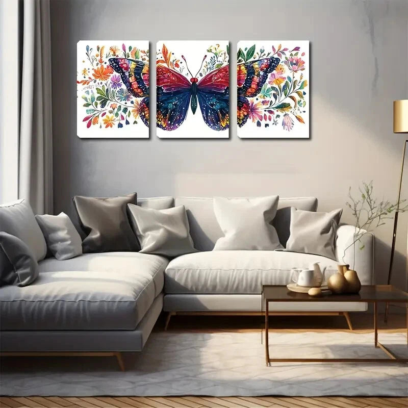 3pcs Butterfly Show Brilliant Colors Perfect Wall Art Set Canvas Framed 40x60cm - High Quality Print 100% Australian Made Wall Canvas Ready to Hang
