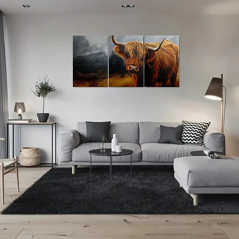3pcs Highland Cow Modern Style Metal Print Ready to Hang Art