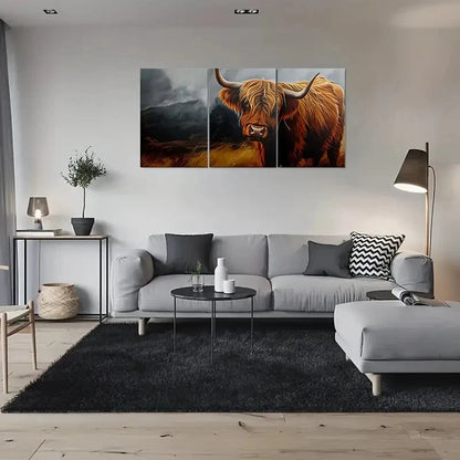 3pcs Highland Cow Modern Style Metal Print Ready to Hang Art