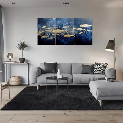 3pcs Abstract Fish School Wall Art Set Canvas Framed 60x90cm – High Quality Print, 100% Australian Made, Ready to Hang
