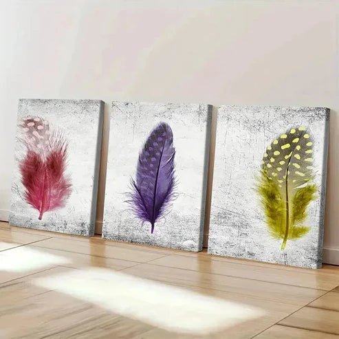 3pcs Colorful Abstract Feather Prints Art Set Canvas Unframed - High Quality Print 100% Australian Made Wall Canvas