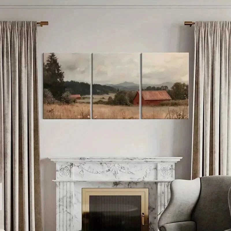 3pcs Rustic Barn Rolling Hills Serene Landscape Wall Art Set Canvas Framed 40x60cm - High Quality Print 100% Australian Made Wall Canvas Ready to Hang