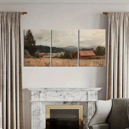 3pcs Rustic Barn Rolling Hills Serene Landscape Wall Art Set Canvas Framed 40x60cm - High Quality Print 100% Australian Made Wall Canvas Ready to Hang