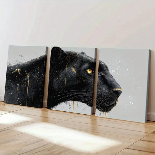 3pcs Black & White Abstract Black Panther Wall Art Set Canvas Framed 60x90cm - High Quality Print 100% Australian Made Wall Canvas Ready to Hang