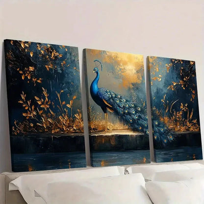 3pcs Animal Theme Elegant Peacock Wall Art Set Canvas Framed 60x90cm - High Quality Print 100% Australian Made Wall Canvas Ready to Hang