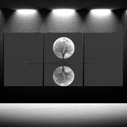 3pcs Moon Reflection of Trees Metal Print Ready to Hang Art