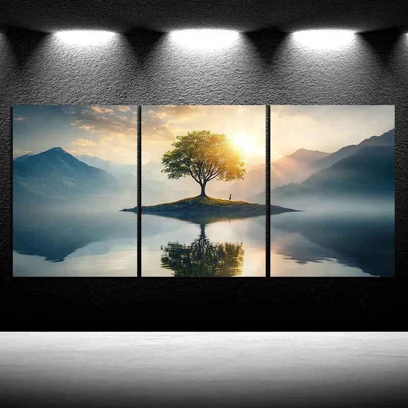 3pcs Trees on The Island Sunrise Metal Print Ready to Hang Art