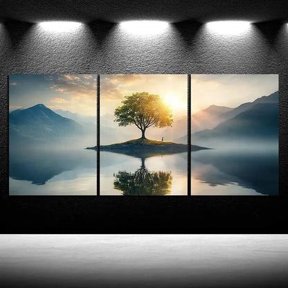 3pcs Trees on The Island Sunrise Metal Print Ready to Hang Art