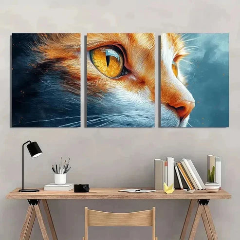 3pcs Orange & White Cat with Sparkling Eyes Wall Art Canvas Unframed - High Quality Print 100% Australian Made Wall Canvas