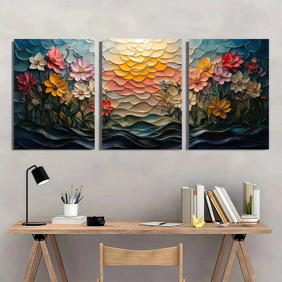 3pcs Floral Vibrant Irregular Shape Metal Print Ready to Hang Art